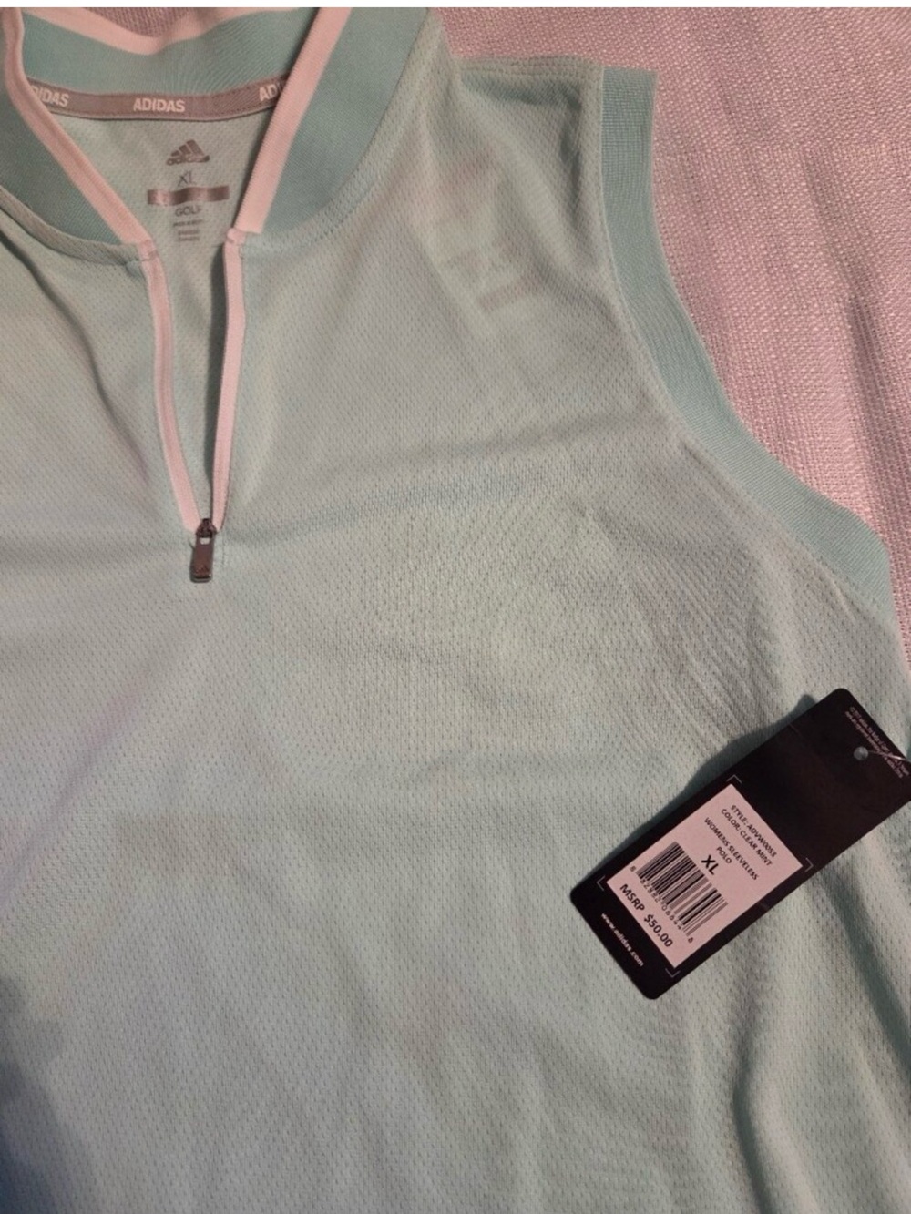adidas Mint Green Sleeveless Zip-Front Golf Polo - Picture 3 of 3